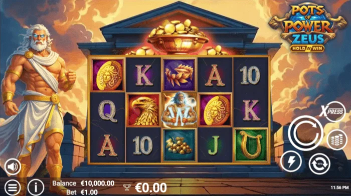 Pots of Power: Zeus - main screen with reels